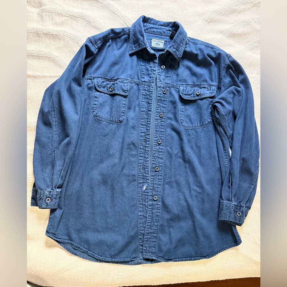 Lee Women's Dark Blue 100% Cottob Button Down Shirt Layering Piece Everyday